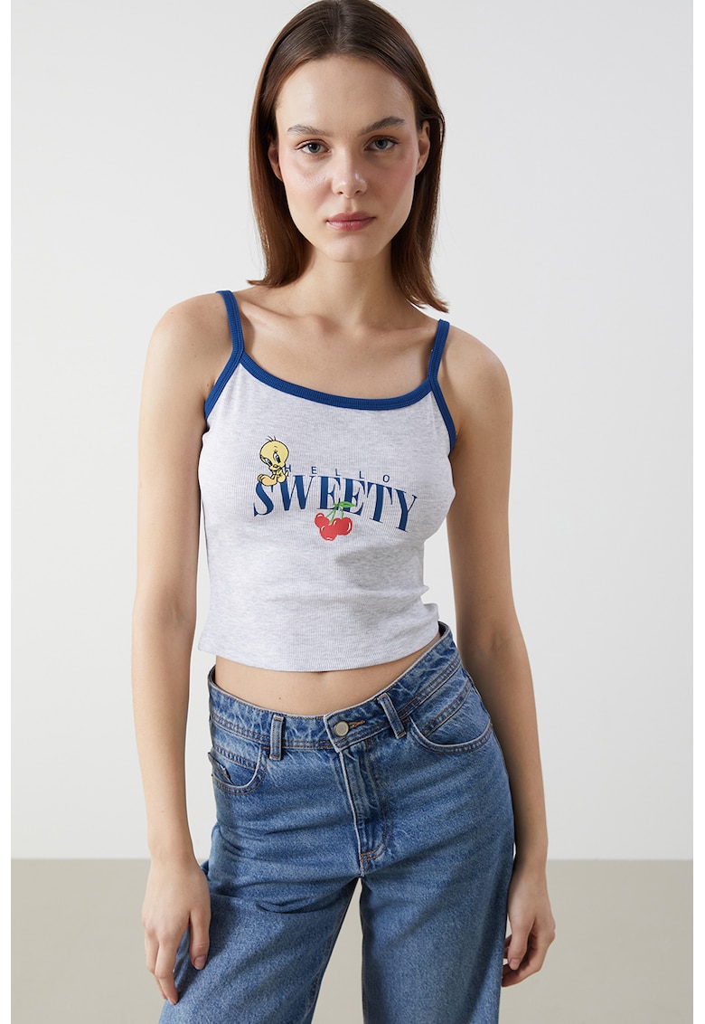 Top crop cu imprimeu cu Tweety