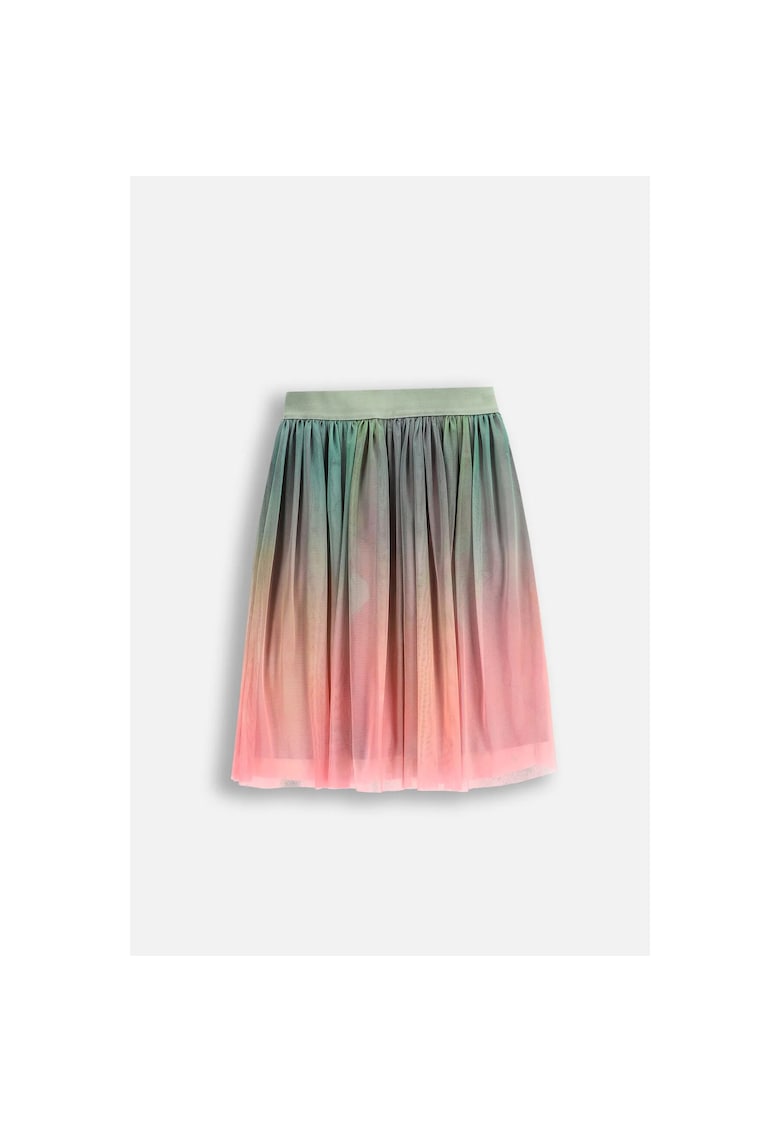 Fusta cu imprimeu in degrade si strat exterior din tulle