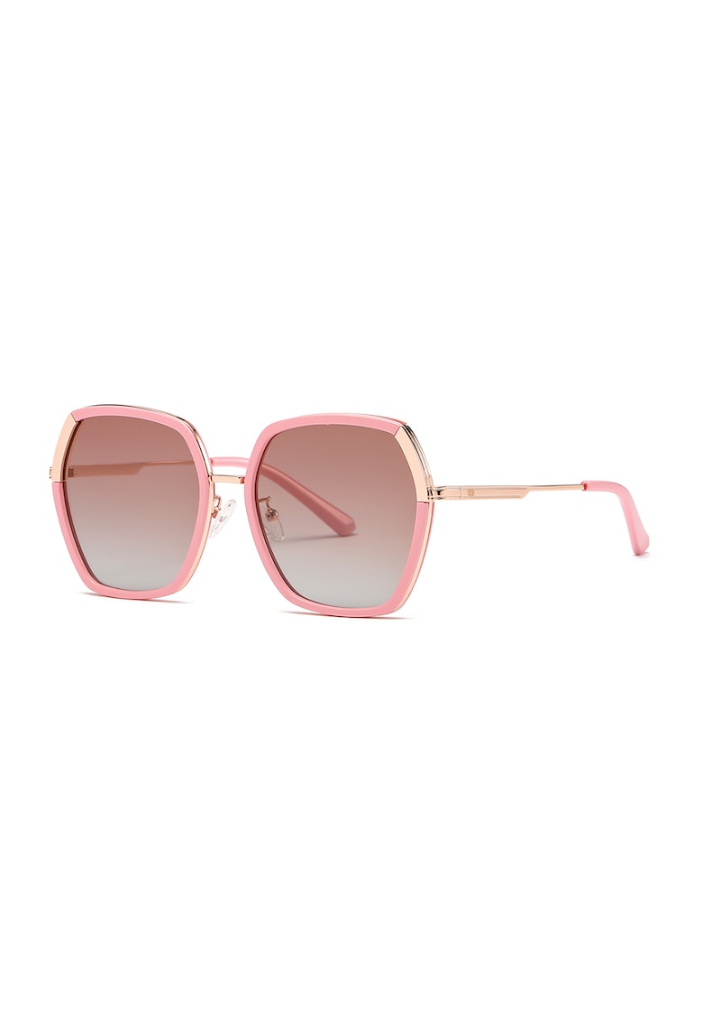 Ochelari de soare hexagonali cu lentie in degrade - Auriu/Roz pastel