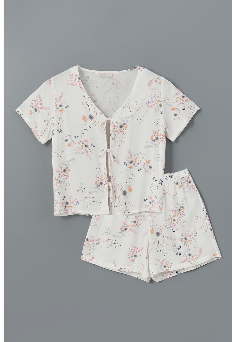 Pijama cu decolteu in V si imprimeu floral