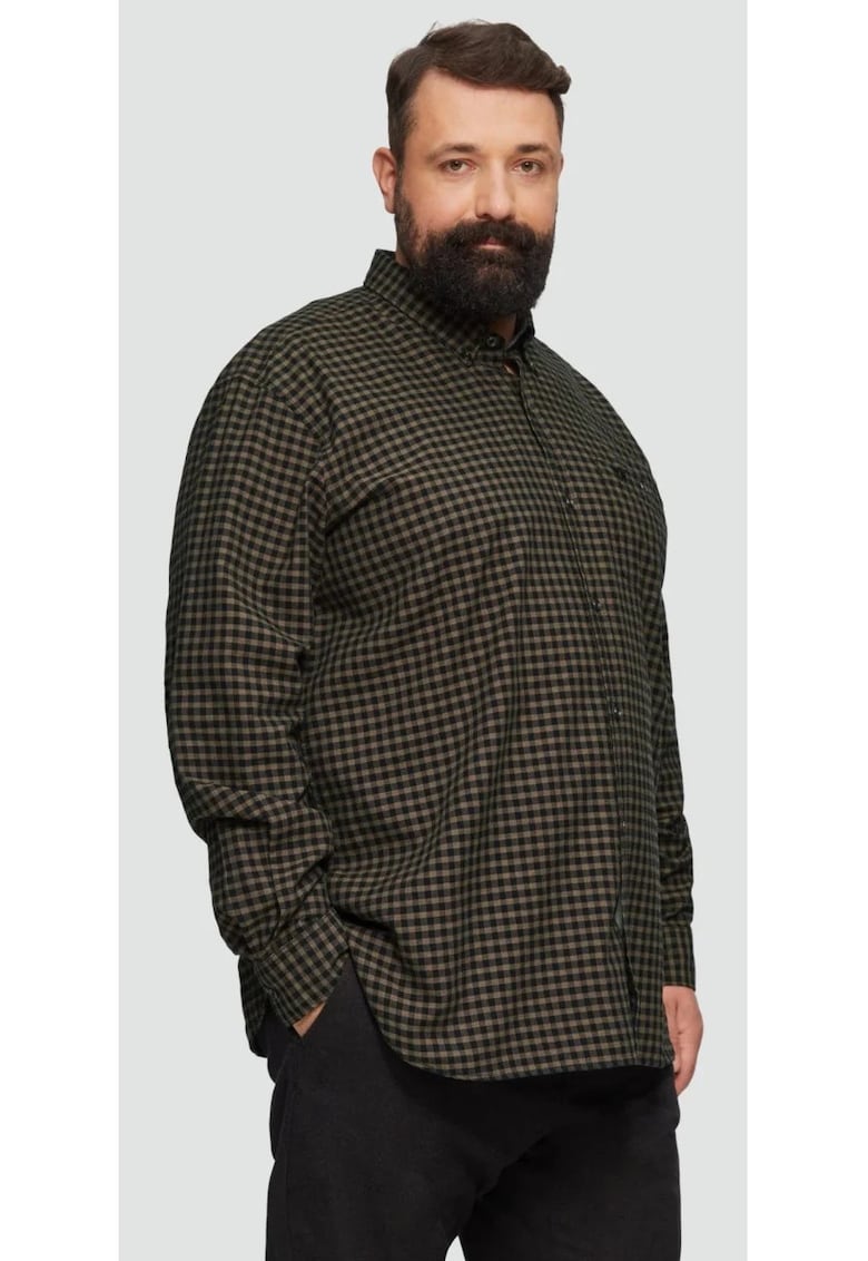 Camasa barbati big sizes - cu maneca lunga si imprimeu in carouri - Regular fit - Maro inchis