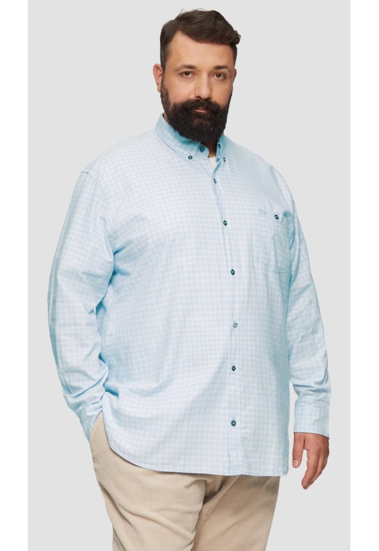 Camasa barbati big sizes - cu maneca lunga si imprimeu in carouri - Regular fit - Albastru deschis