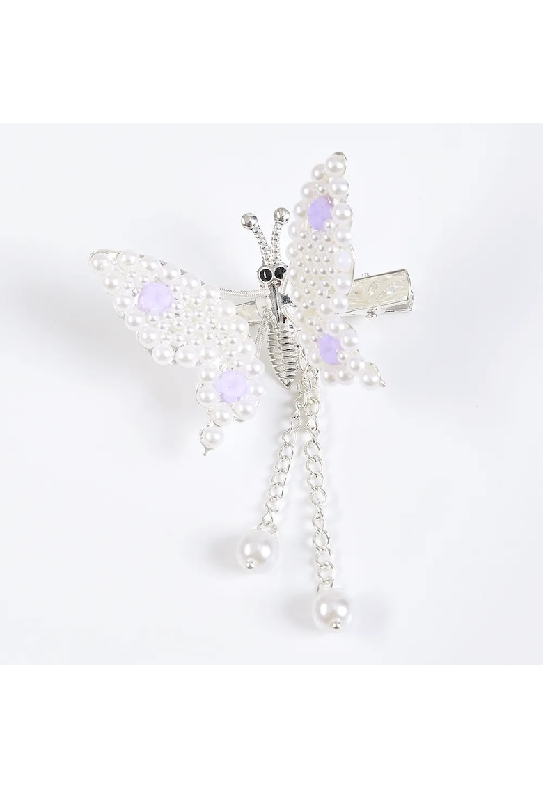 Agrafa de par fluture cu perle albe