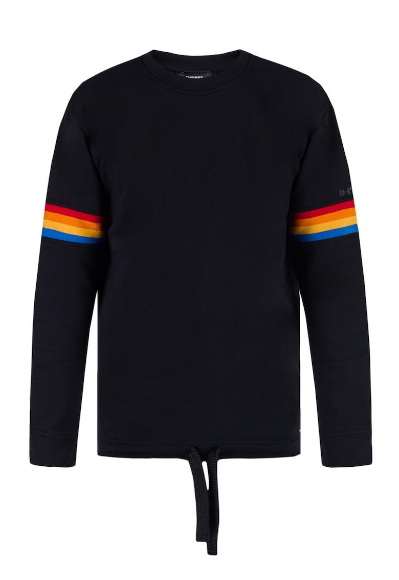 Hanorac barbati  negru - bumbac - insertii colorate - decolteu rotund -