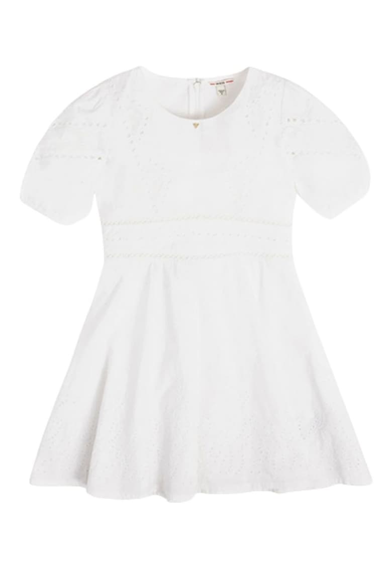 Rochie pentru copii  alb - bumbac - cu detalii brodate - stil evazat -