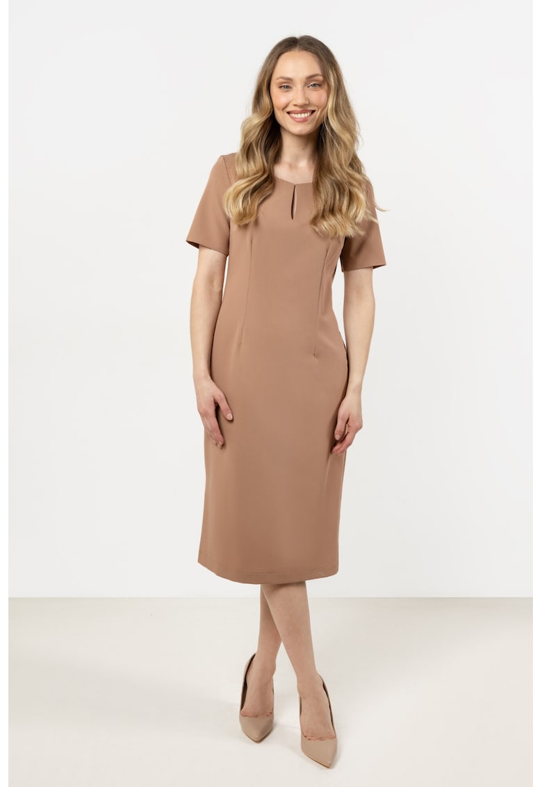 Rochie tip camasa A706 - poliester/viscoza/elastan - maro