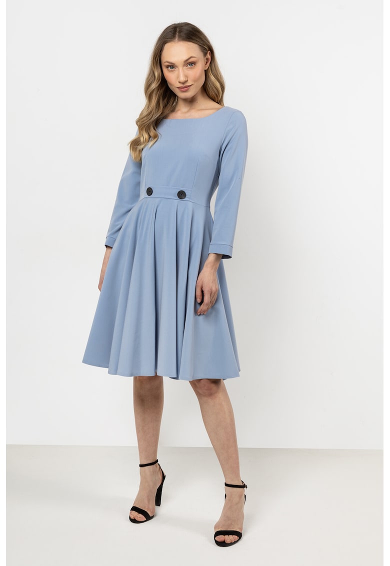 Rochie midi evazata albastru - poliester/elastan