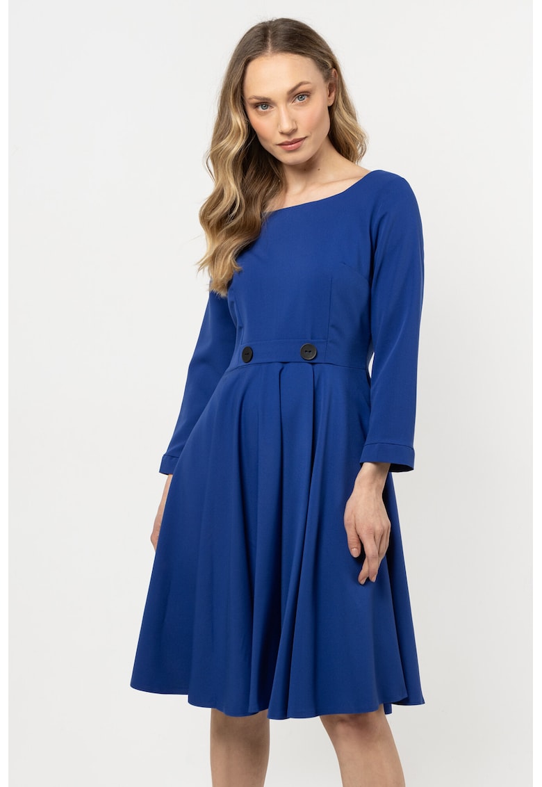 Rochie midi evazata - albastru - poliester-elastan