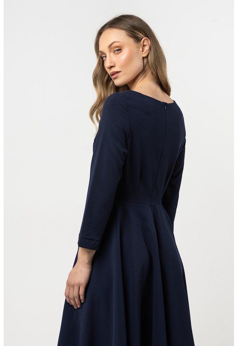 Rochie midi evazata bleumarin - poliester/elastan