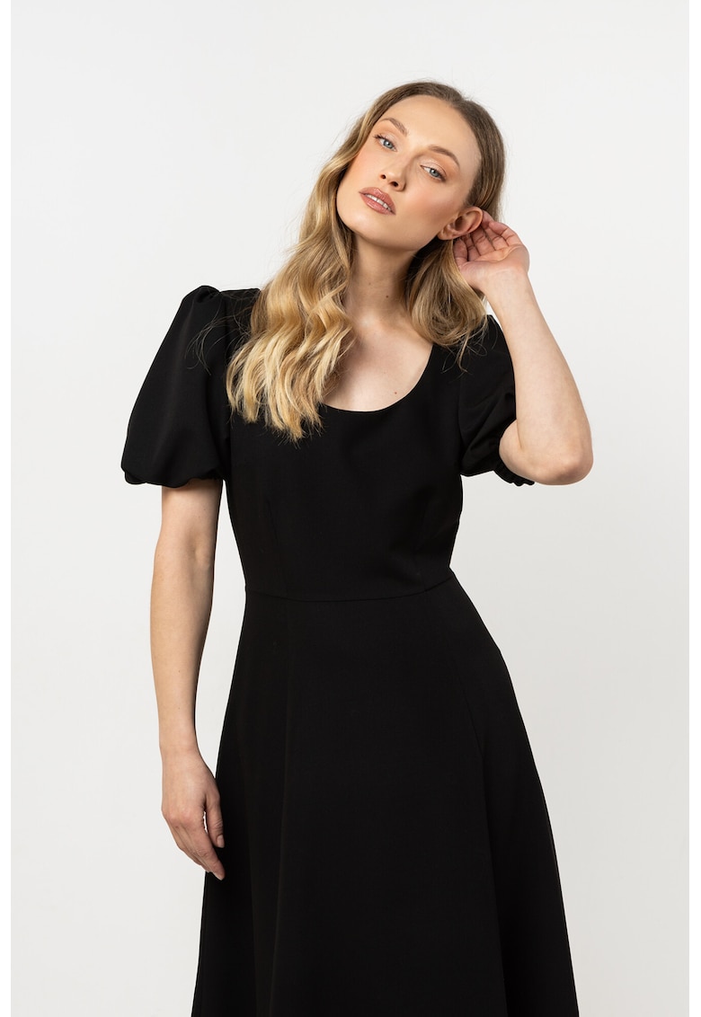 Rochie midi evazata - neagra - poliester/elastan