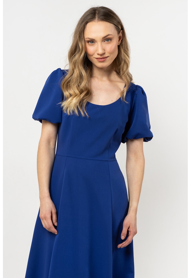 Rochie dama midi evazata - albastru - poliester/elastan
