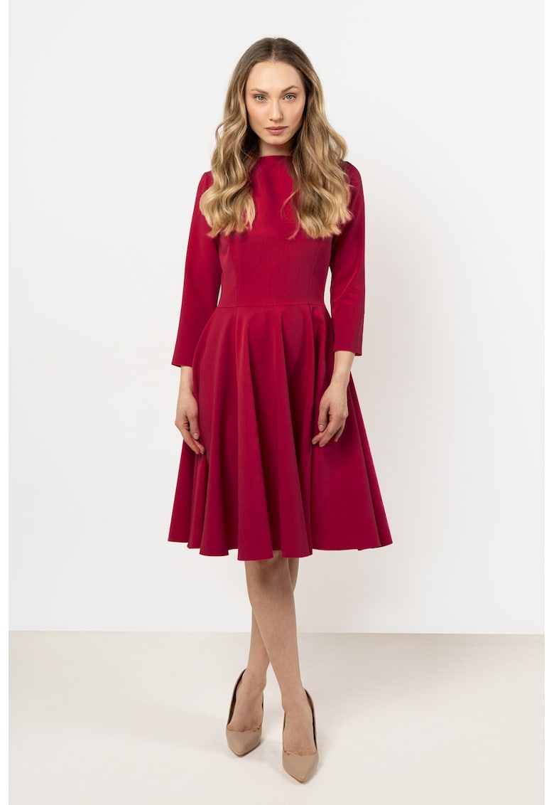 Rochie midi evazata - poliester-elastan - Rosu