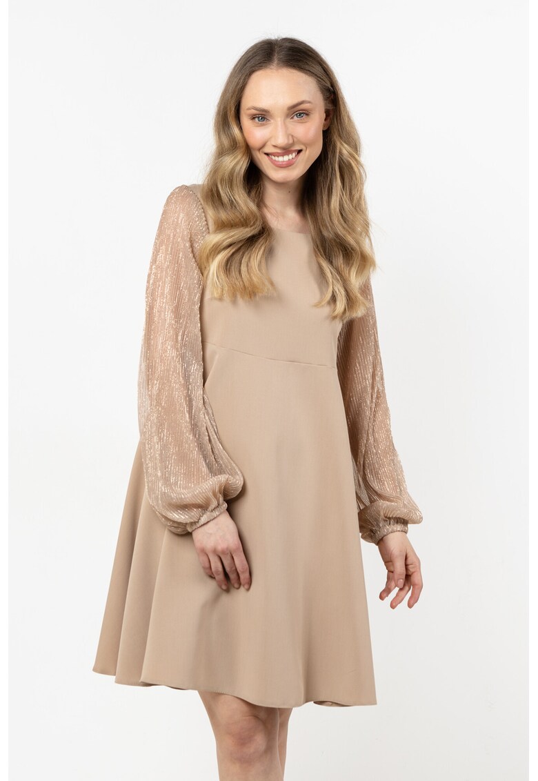 Rochie mini trapez - bej - poliester/elastan
