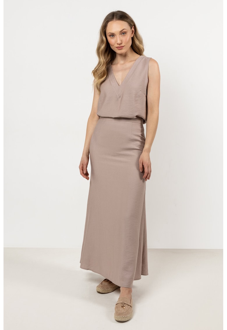 Fusta maxi evazata - raion-nailon - bej