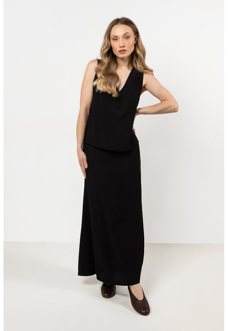 Fusta maxi evazata - neagra - raion si nailon