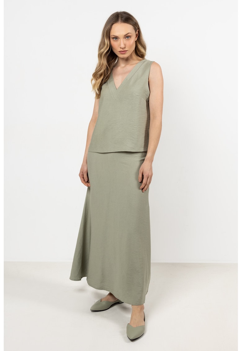 Fusta maxi evazata - raion-nailon - verde