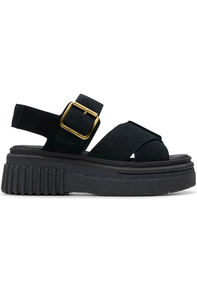 Sandale cu platforma dama - piele intoarsa - negru -