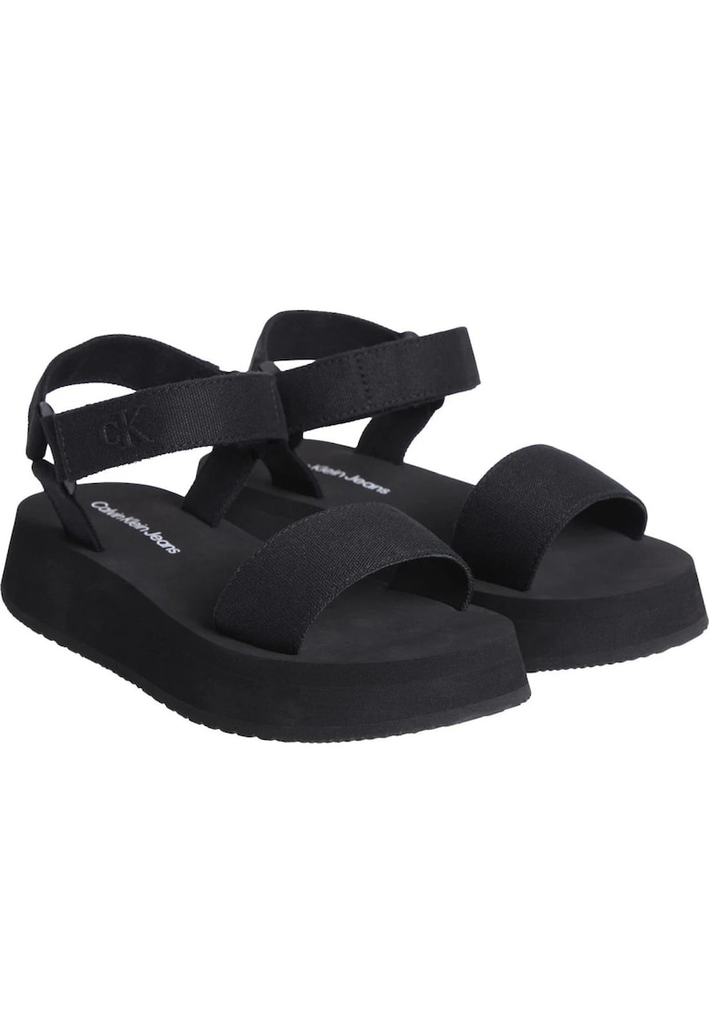 Sandale flatform din material textil cu segment cu inchidere velcro Sandale flatform din material textil cu segment cu inchidere velcro