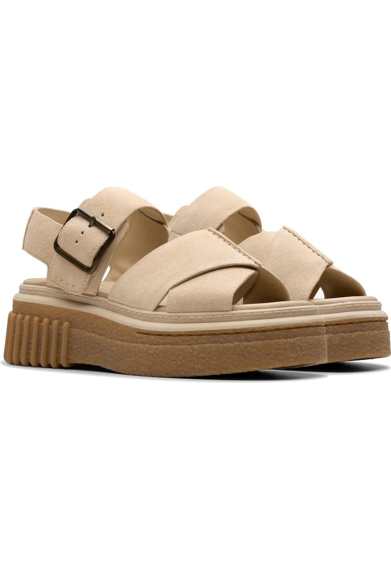 Sandale cu platforma dama - piele intoarsa - bej