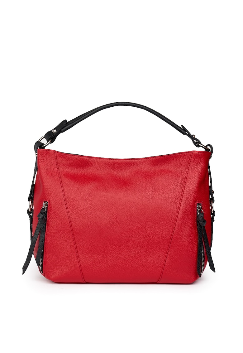 Geanta dama din piele naturala Samira rosu/negru - 27x38cm