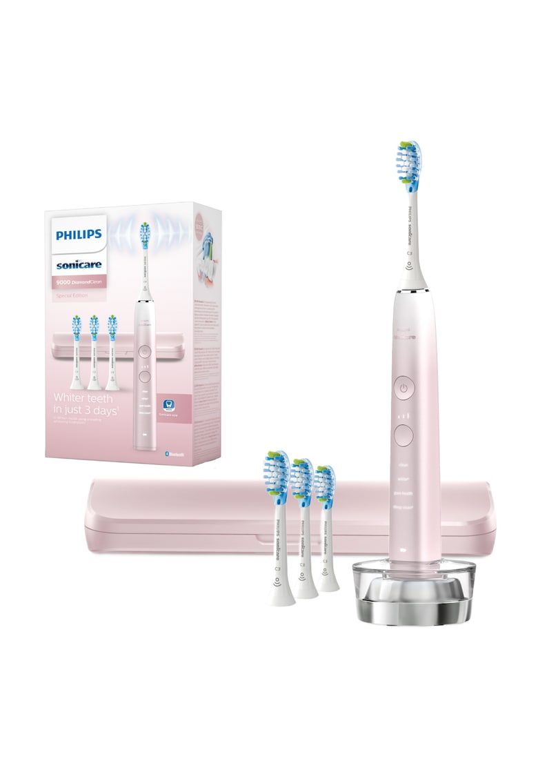 Periuta electrica sonica DiamondClean Seria 9000 - 4 moduri de periere - 3 intensitati - senzor de presiune - senzor BrushSync - conectivitate cu aplicatia Sonicare - 1 toc de transport - 4 capete C3 - suport de incarcare
