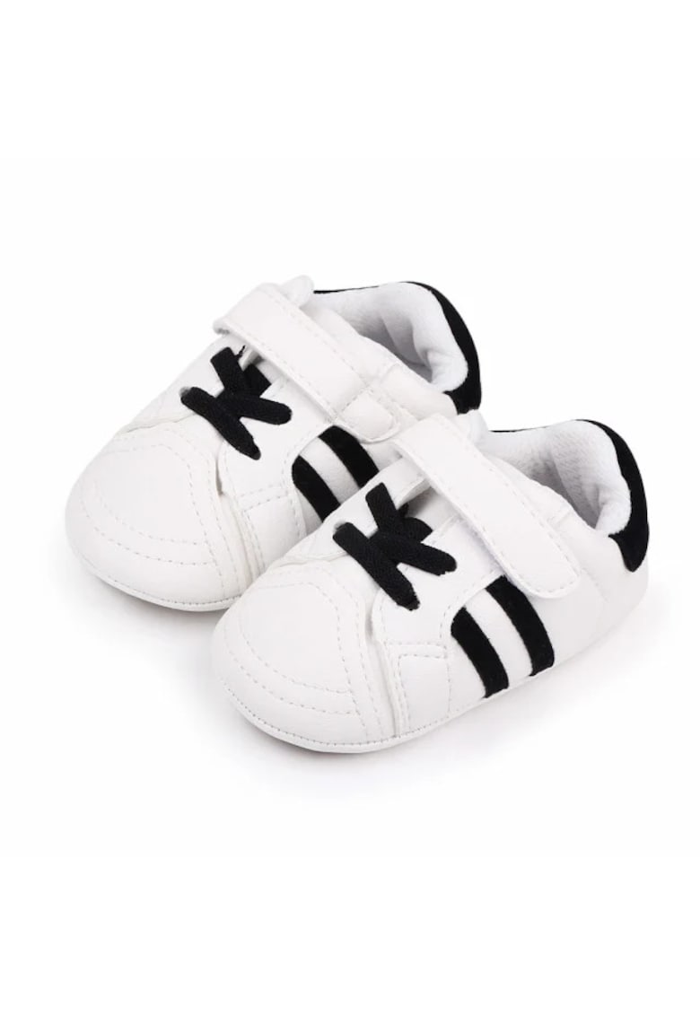 Pantofi Sport Cu Dungi - Piele ecologica - Baieti - Fete - Siret - Alb - Negru - Alb/Negru