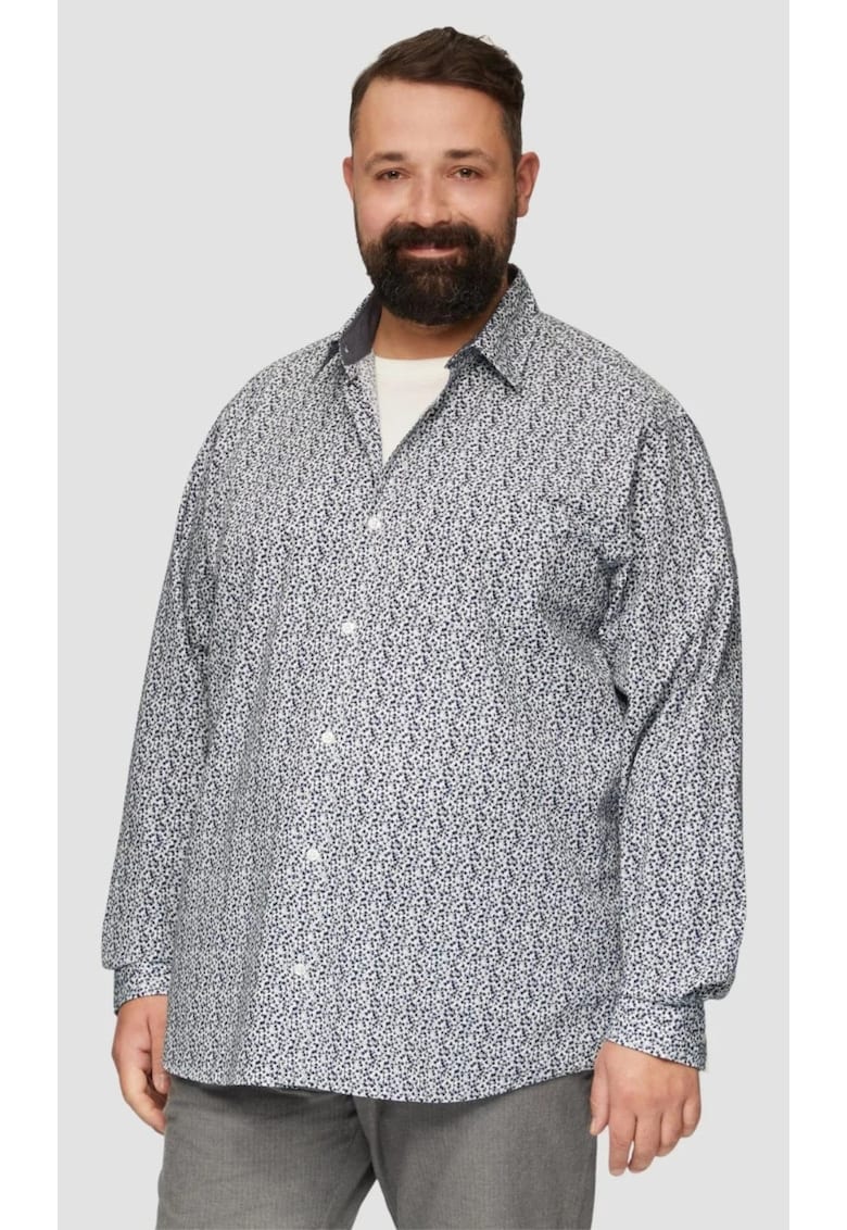 Camasa barbati big sizes - cu maneca lunga si imprimeu floral - Slim Fit - Alb