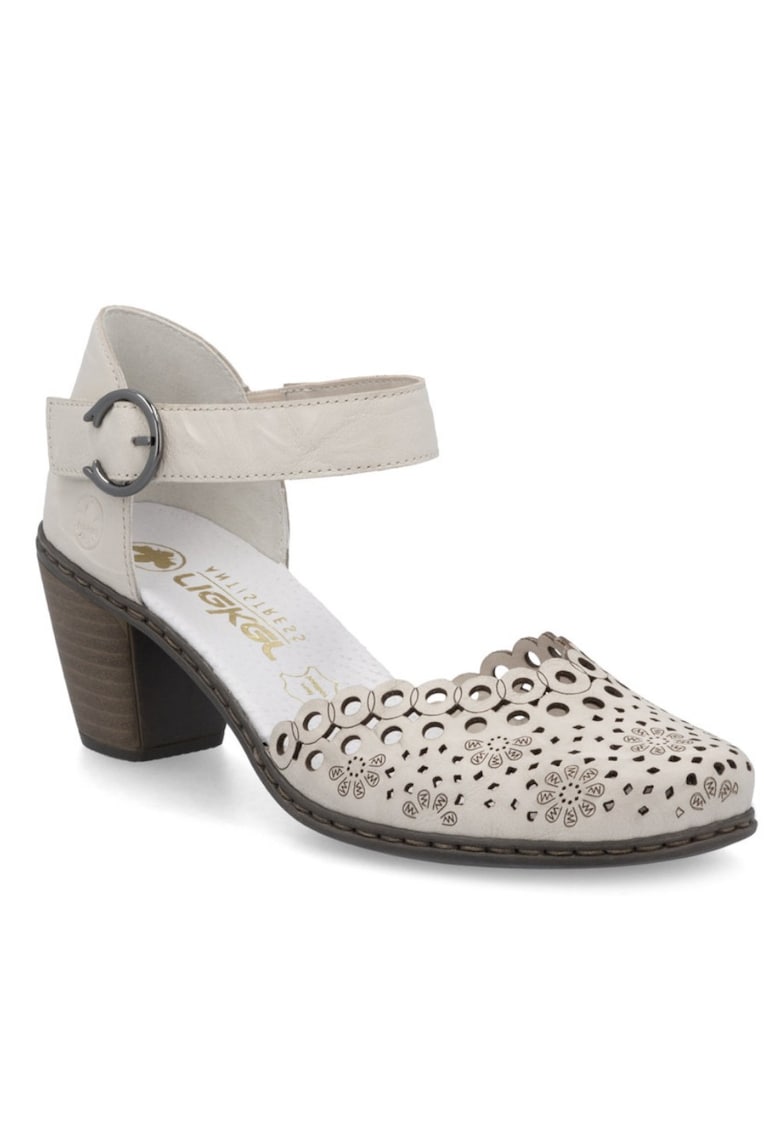 Pantofi decupati bej din piele naturala cu perforatii dantelate RIK40902-60