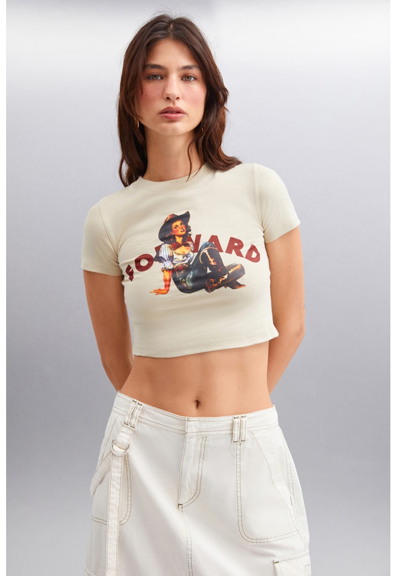 Tricou crop cu imprimeu