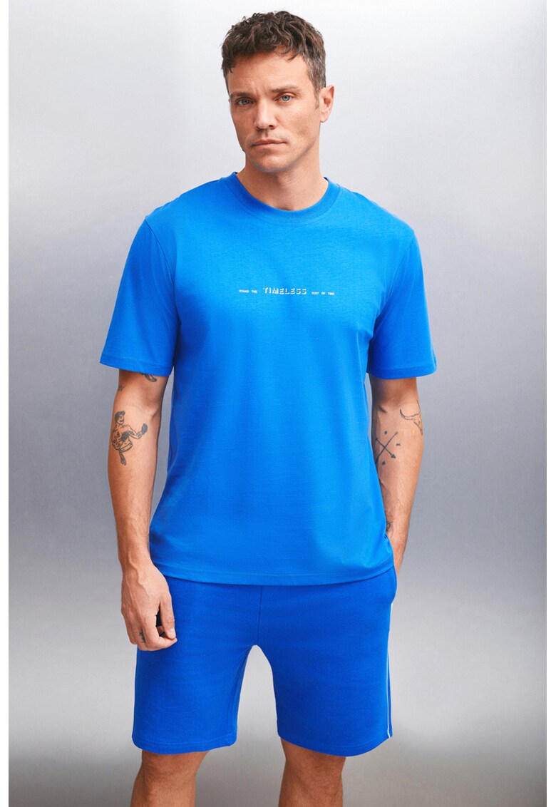 Tricou regular fit cu imprimeu text - Albastru royal