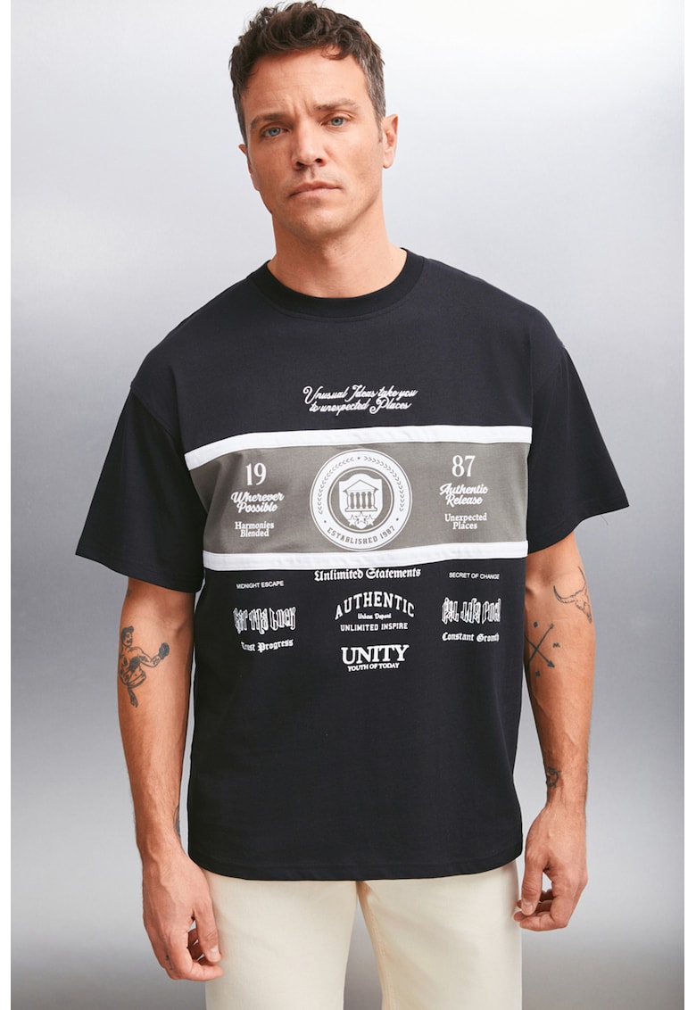 Tricou supradimensionat cu imprimeu grafic - Alb/Negru