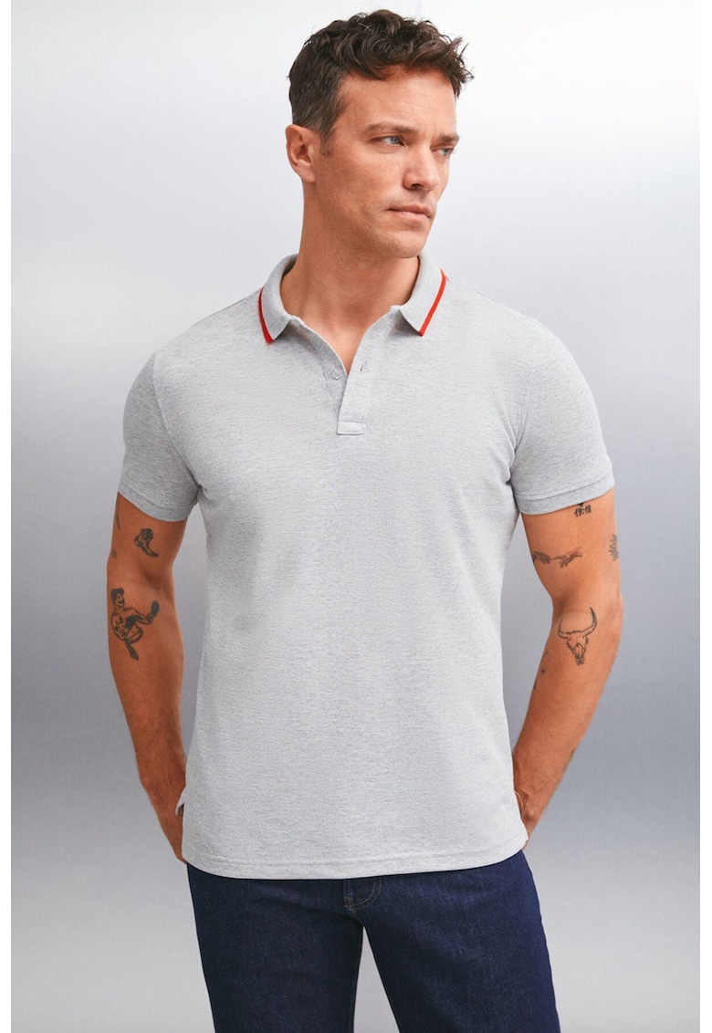 Tricou polo regular fit - Gri melange