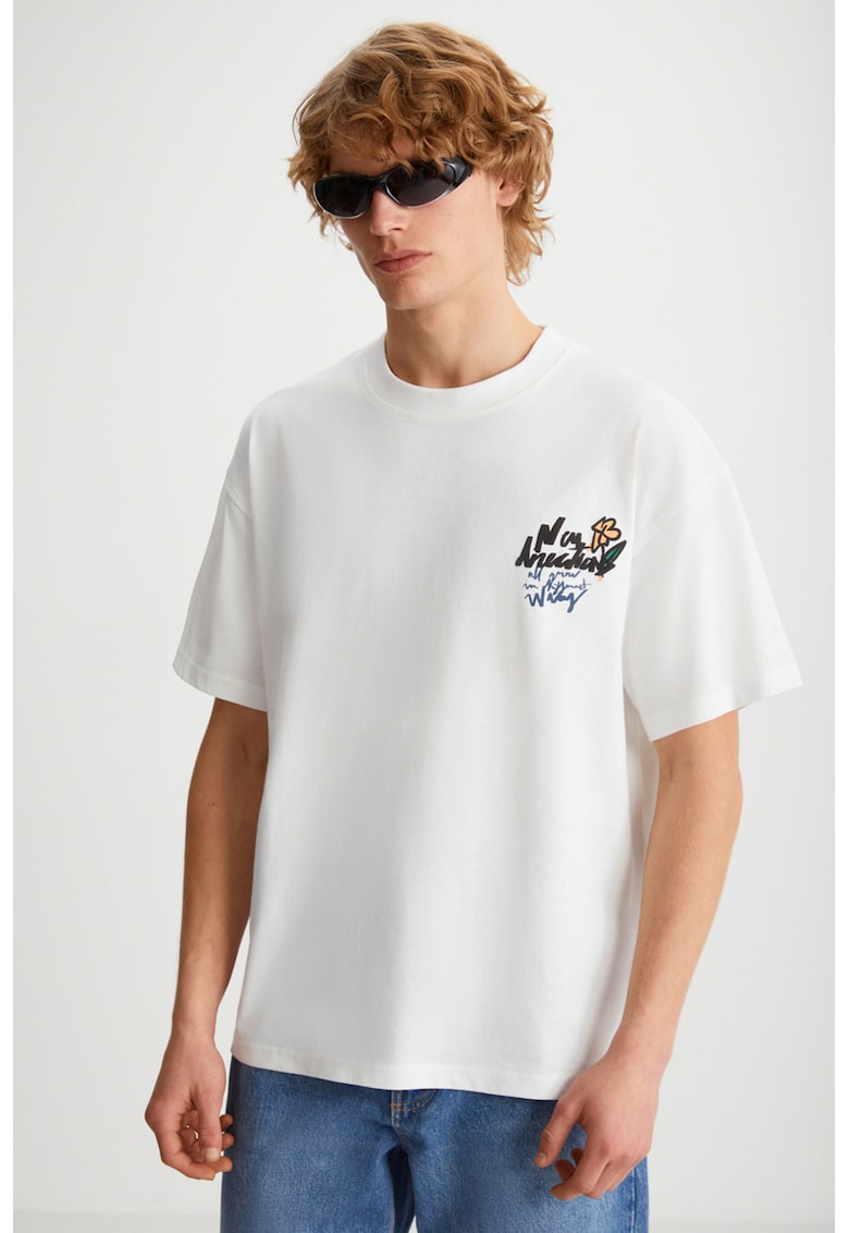 Tricou cu maneci cazute si imprimeu grafic pe partea din spate