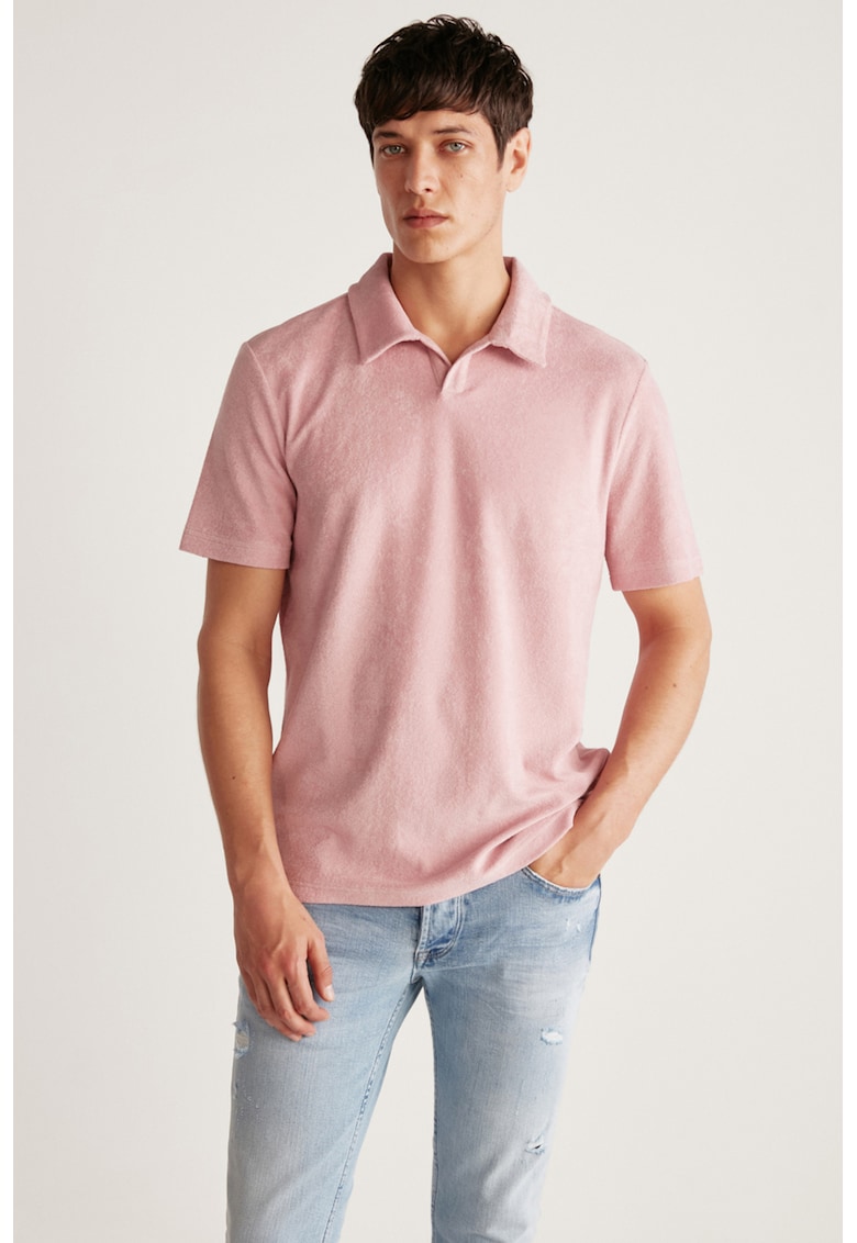 Tricou polo cu model uni - Roz pastel