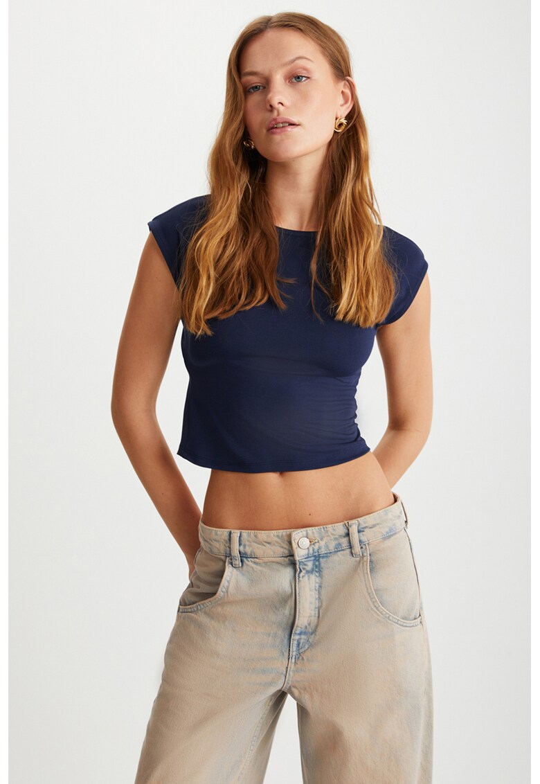 Tricou crop slim fit - Bleumarin