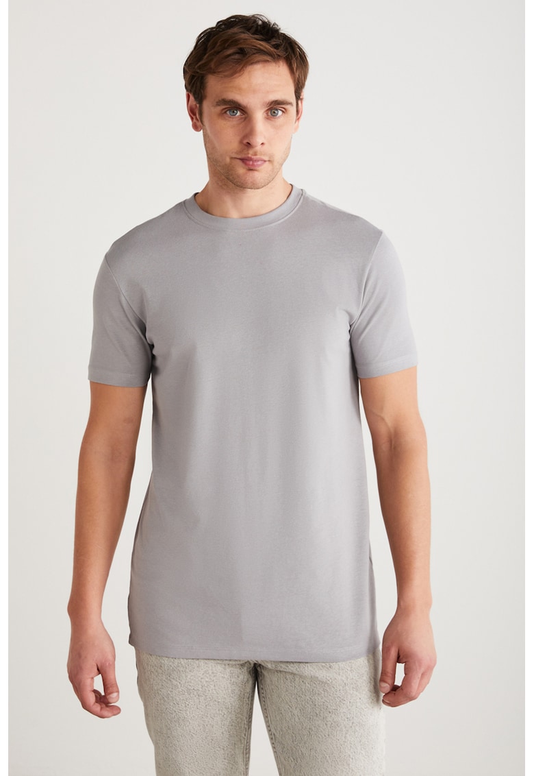 Tricou slim fit din amestec de bumbac cu decolteu la baza gatului Tiago