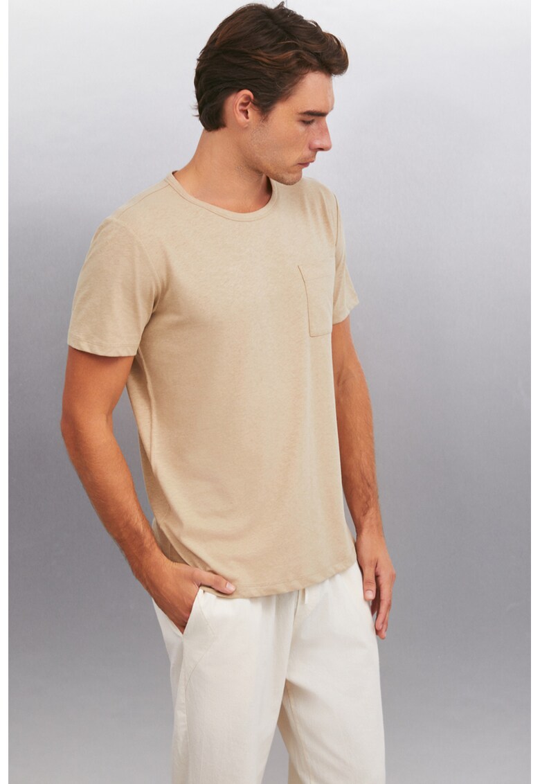 Tricou din bumbac cu buzunar pe piept Conner - Bej