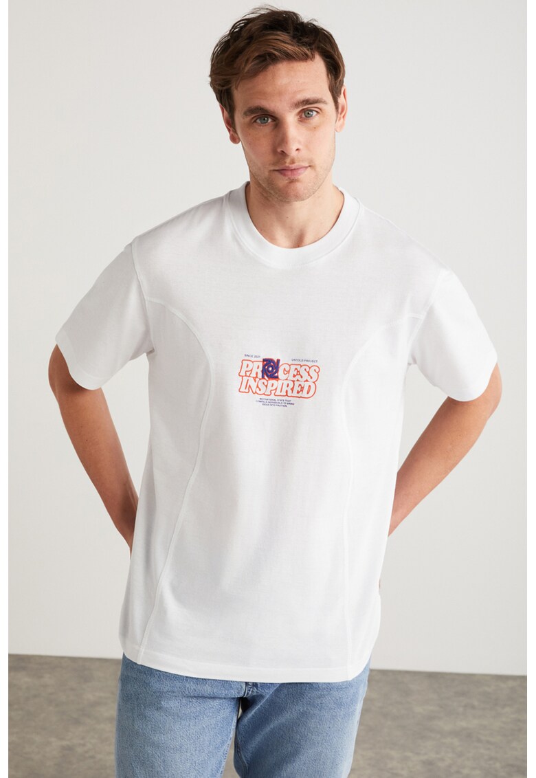 Tricou din bumbac Manuel - Alb/Portocaliu/Albastru