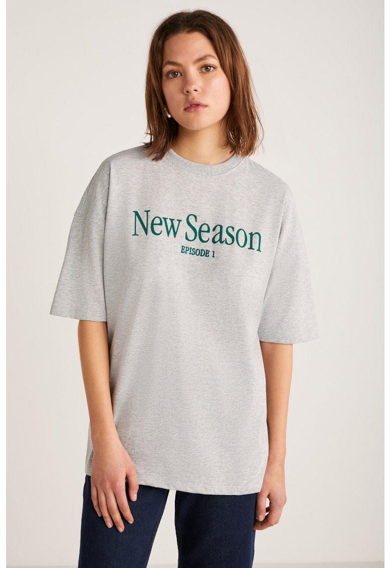 Tricou cu imprimeu text Nephele - Verde/Gri deschis melange