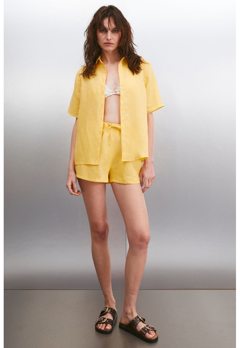 Pantaloni scurti din in cu snur de ajustare in talie