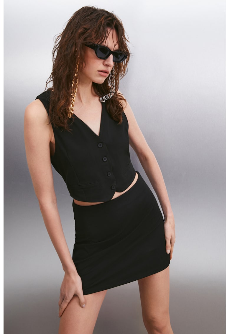 Fusta mini cambrata din bumbac - Negru