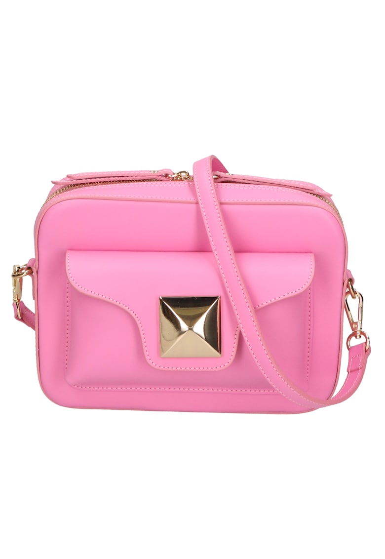 Geanta din piele cu bareta de umar si aplicatie metalica 24879