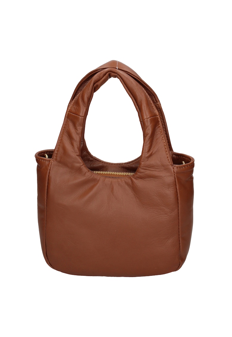 Geanta de piele cu maner si bareta detasabila - Maro inchis