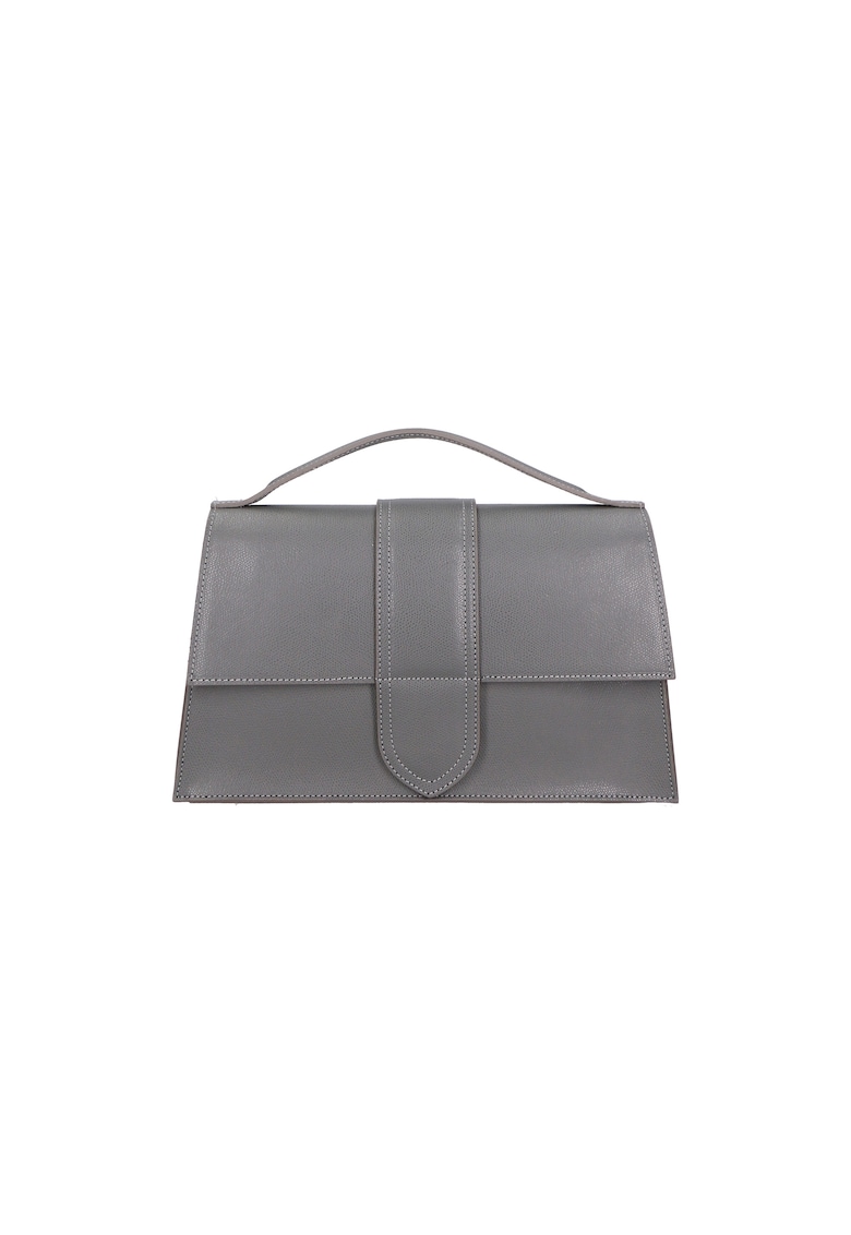 Geanta crossbody de piele cu bareta de lant - Gri