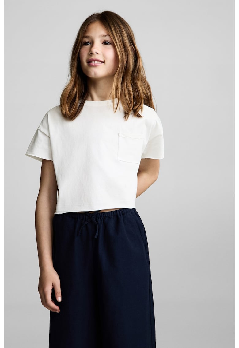 Tricou crop cu buzunar pe piept