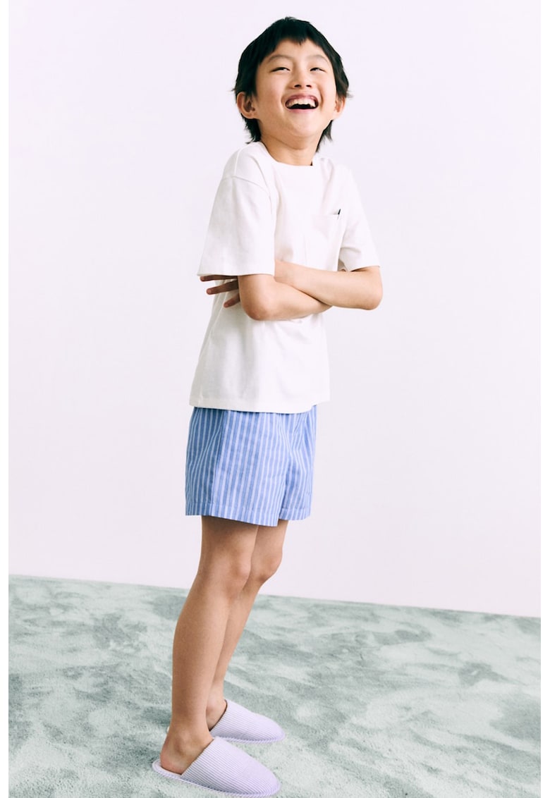 Pijama cu pantaloni scurti din bumbac cu model in dungi