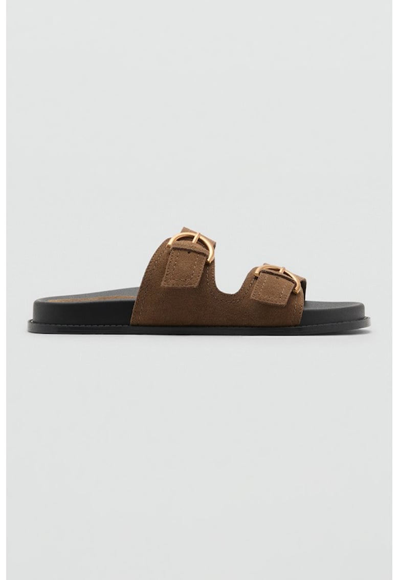 Papuci flatform din piele intoarsa cu catarama Papuci flatform din piele intoarsa cu catarama