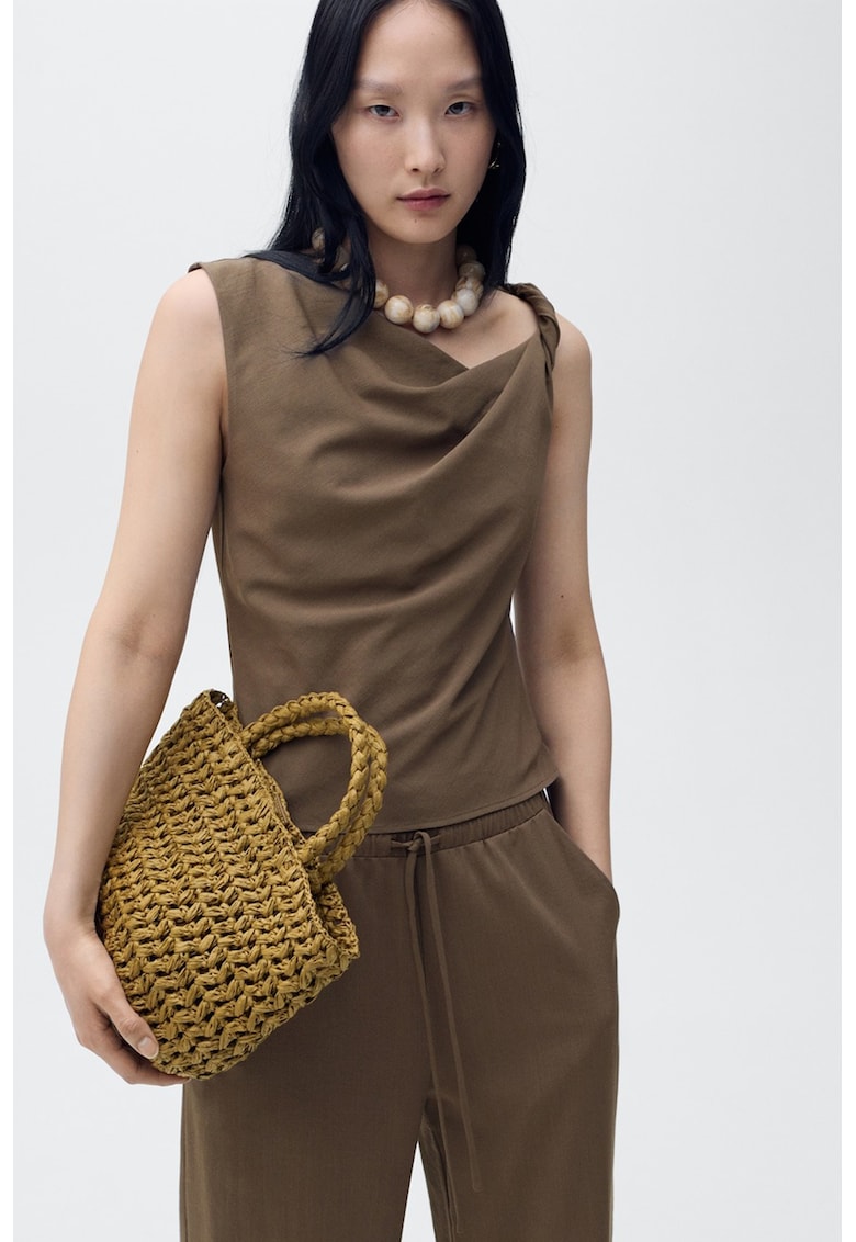 Top drapat cu croiala asimetrica si bretele - Maro inchis