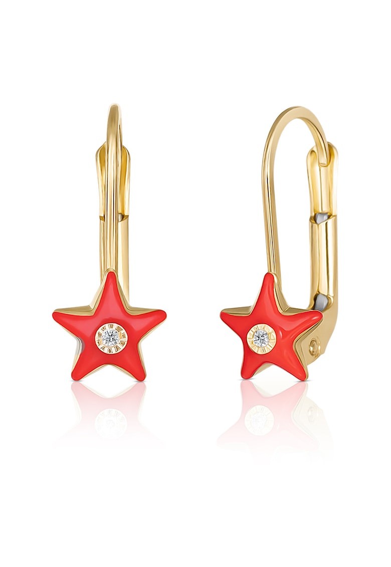 Cercei cu Tortite pentru Copii din Aur Galben de 18K cu Diamante de 0.05ct - Stea -