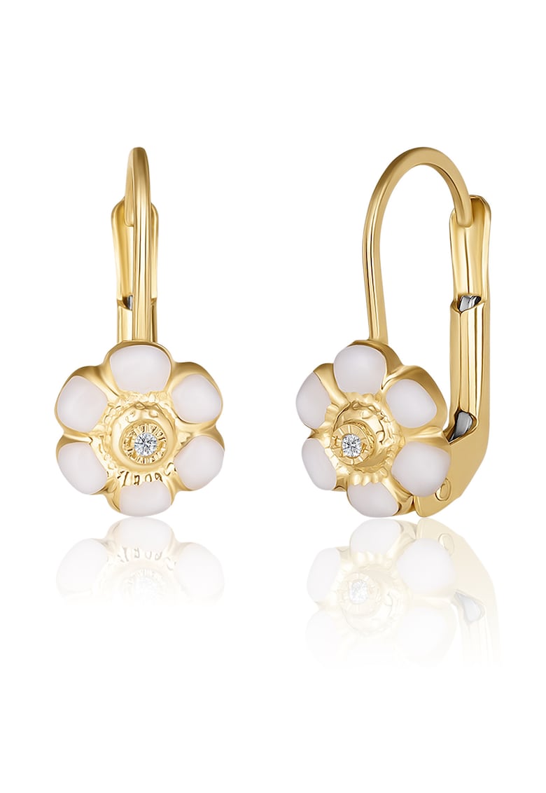 Cercei cu Tortite pentru Copii din Aur Galben de 18K cu Diamante de 0.05ct - Floare -